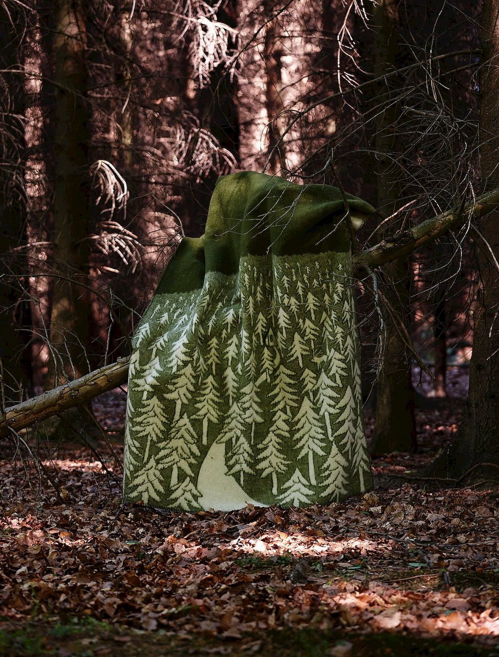 Plaid in lana HOUSE IN THE FOREST Green 130x180cm