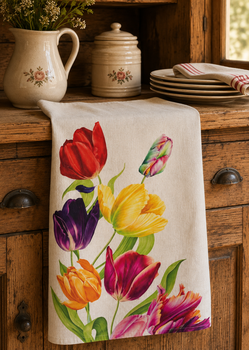 Canovaccio in Puro Lino 100% – TULIPANI MIX GIALLO