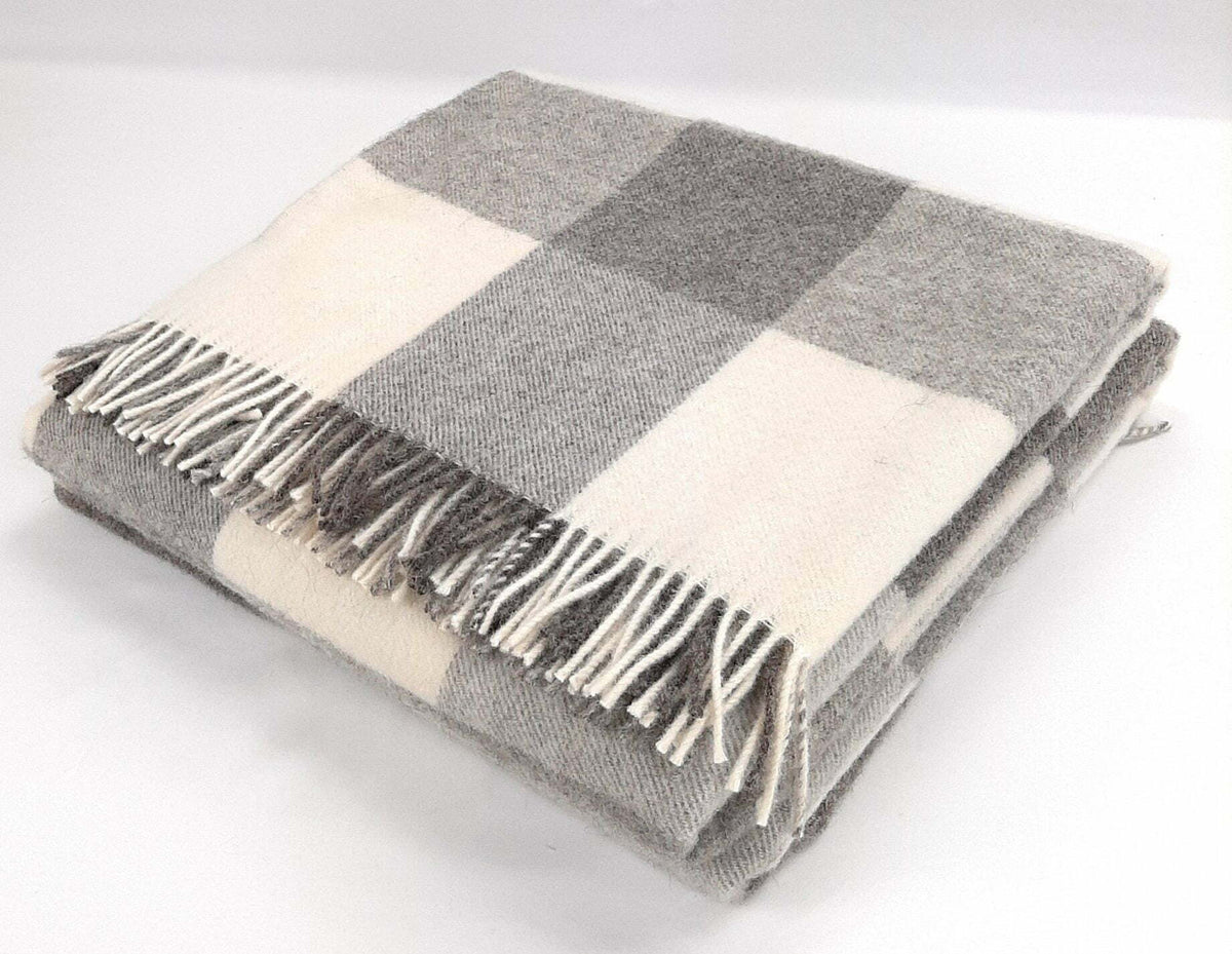Coperta matrimoniale in lana • PAMELA Check Frangiata Grigio