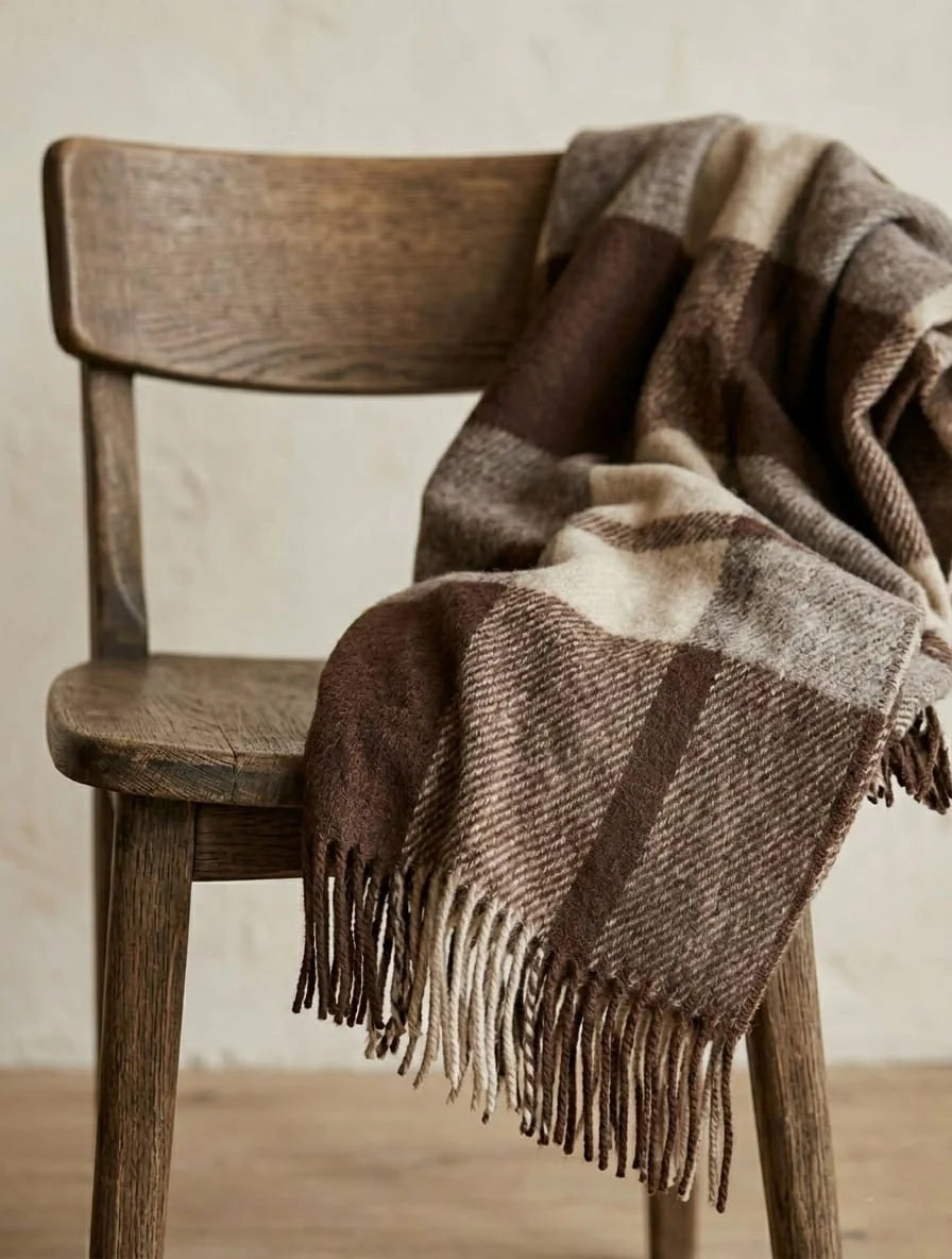 Plaid in lana • LAVAREDO Marrone Frangiato 130x170cm