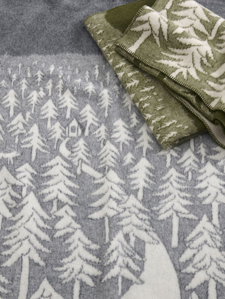 Plaid in lana HOUSE IN THE FOREST Grey 130x180cm